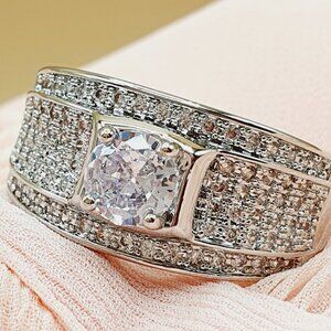 Glitter Zircon Full Filled Silver Chunky Wedding Ring for Man, INDN8362